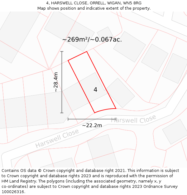 4, HARSWELL CLOSE, ORRELL, WIGAN, WN5 8RG: Plot and title map