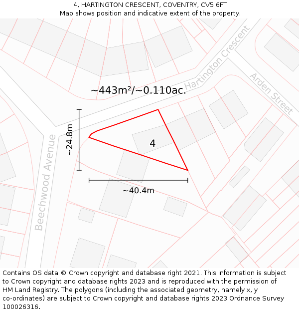 4, HARTINGTON CRESCENT, COVENTRY, CV5 6FT: Plot and title map