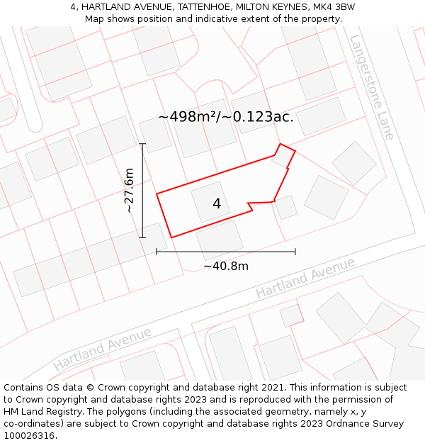 4, HARTLAND AVENUE, TATTENHOE, MILTON KEYNES, MK4 3BW: Plot and title map