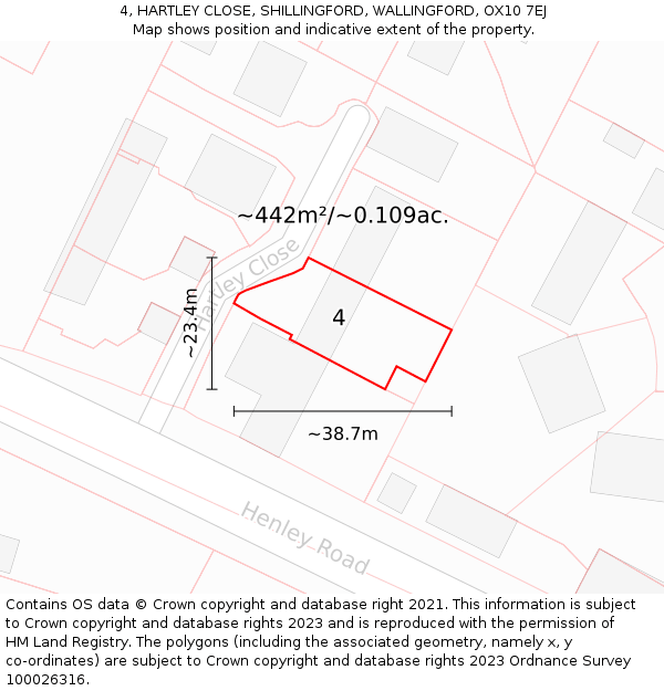 4, HARTLEY CLOSE, SHILLINGFORD, WALLINGFORD, OX10 7EJ: Plot and title map