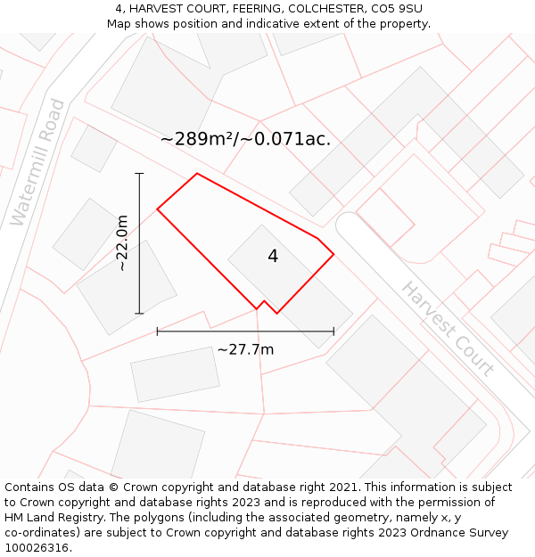 4, HARVEST COURT, FEERING, COLCHESTER, CO5 9SU: Plot and title map