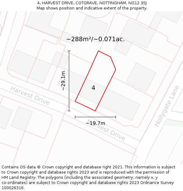 4, HARVEST DRIVE, COTGRAVE, NOTTINGHAM, NG12 3SJ: Plot and title map