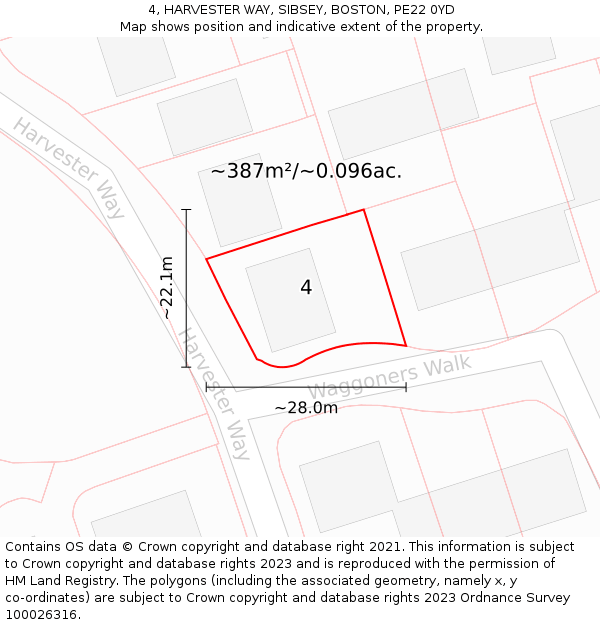 4, HARVESTER WAY, SIBSEY, BOSTON, PE22 0YD: Plot and title map