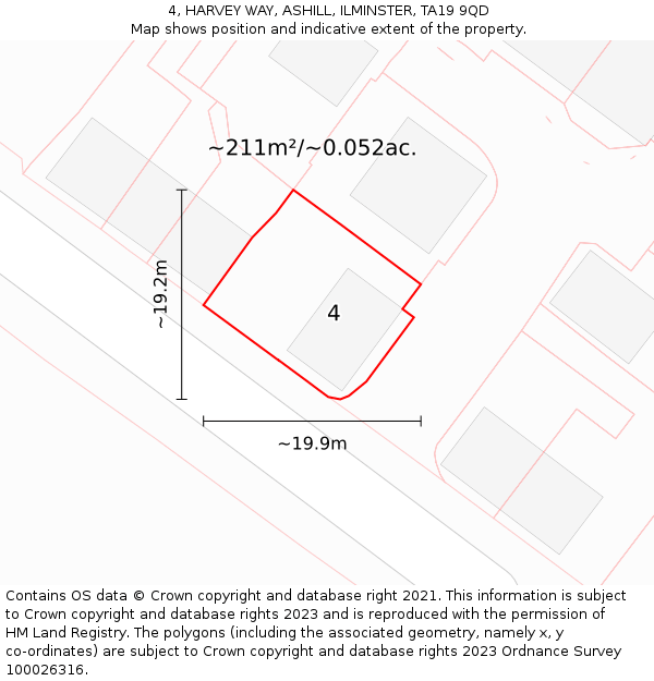 4, HARVEY WAY, ASHILL, ILMINSTER, TA19 9QD: Plot and title map