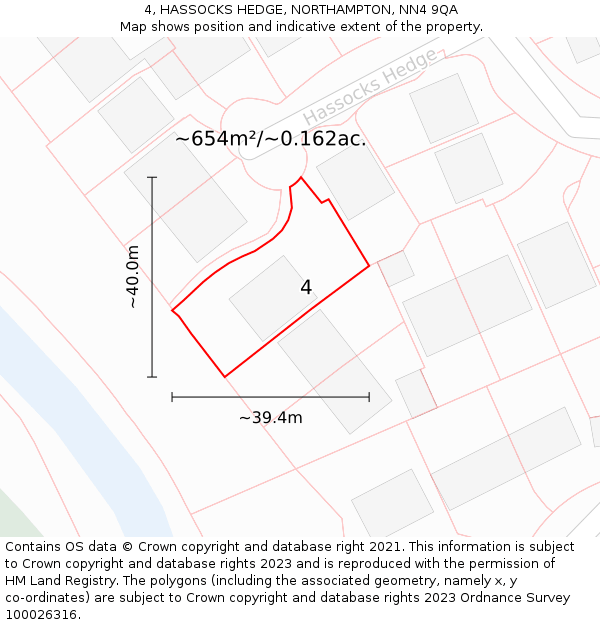 4, HASSOCKS HEDGE, NORTHAMPTON, NN4 9QA: Plot and title map