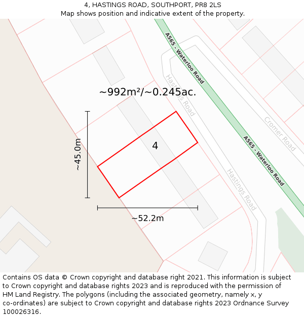 4, HASTINGS ROAD, SOUTHPORT, PR8 2LS: Plot and title map