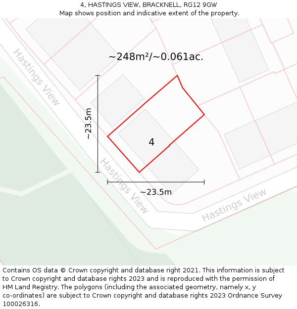 4, HASTINGS VIEW, BRACKNELL, RG12 9GW: Plot and title map