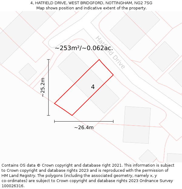 4, HATFIELD DRIVE, WEST BRIDGFORD, NOTTINGHAM, NG2 7SG: Plot and title map