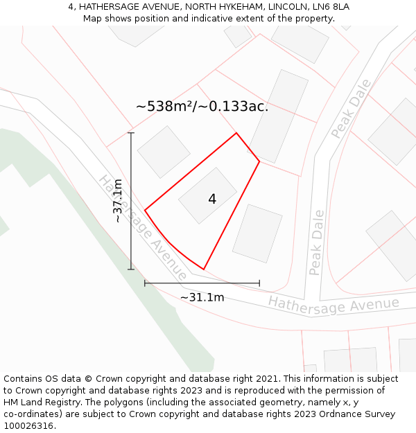 4, HATHERSAGE AVENUE, NORTH HYKEHAM, LINCOLN, LN6 8LA: Plot and title map