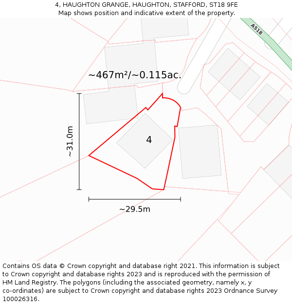 4, HAUGHTON GRANGE, HAUGHTON, STAFFORD, ST18 9FE: Plot and title map