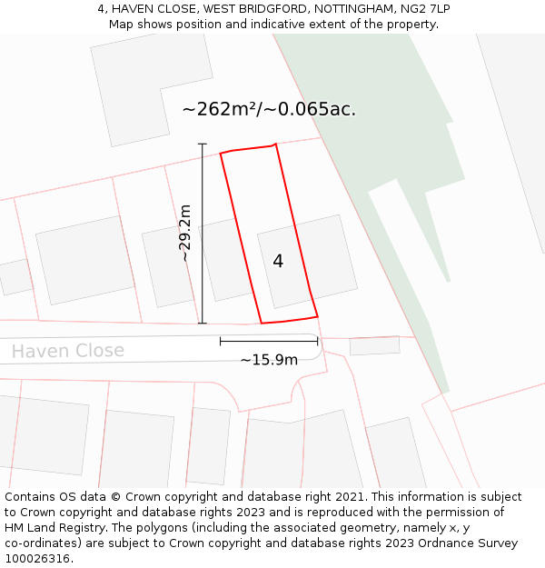 4, HAVEN CLOSE, WEST BRIDGFORD, NOTTINGHAM, NG2 7LP: Plot and title map