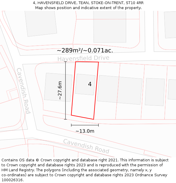 4, HAVENSFIELD DRIVE, TEAN, STOKE-ON-TRENT, ST10 4RR: Plot and title map