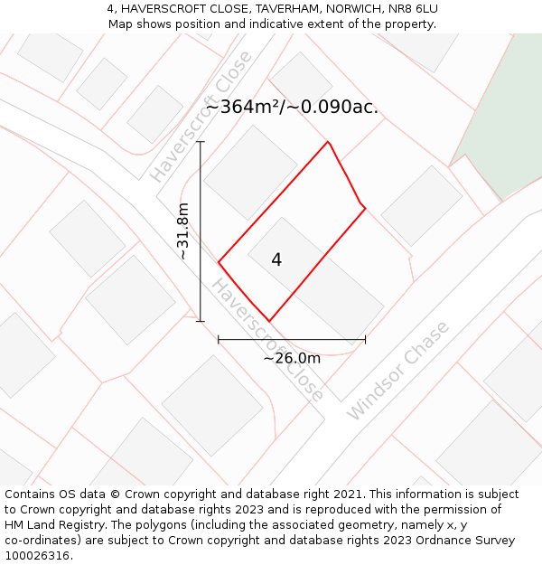 4, HAVERSCROFT CLOSE, TAVERHAM, NORWICH, NR8 6LU: Plot and title map