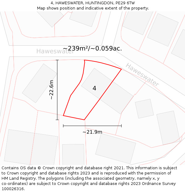 4, HAWESWATER, HUNTINGDON, PE29 6TW: Plot and title map