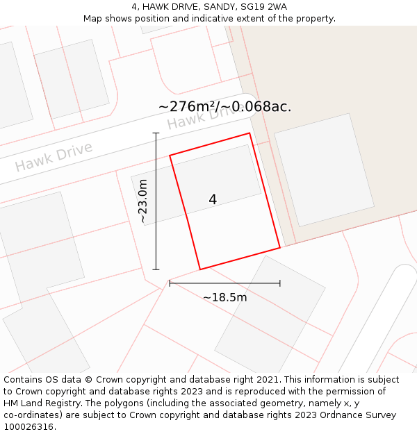 4, HAWK DRIVE, SANDY, SG19 2WA: Plot and title map