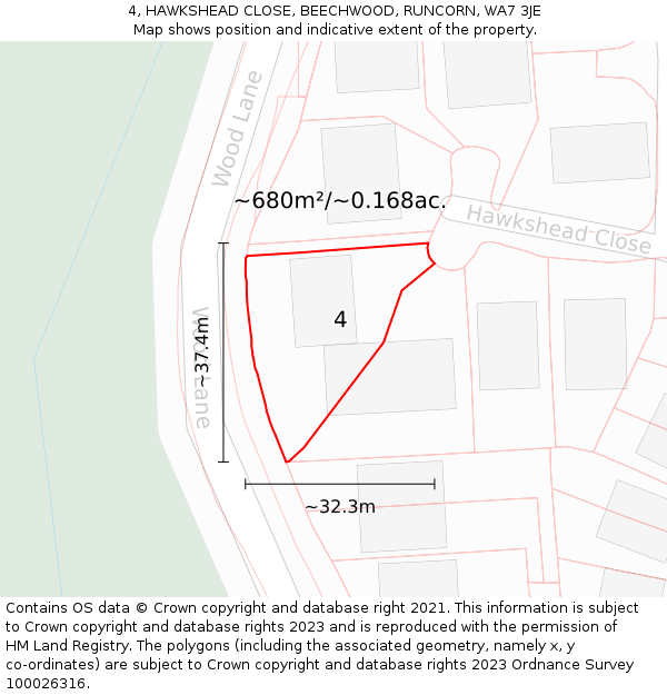 4, HAWKSHEAD CLOSE, BEECHWOOD, RUNCORN, WA7 3JE: Plot and title map