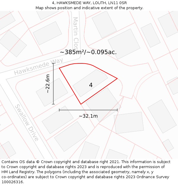 4, HAWKSMEDE WAY, LOUTH, LN11 0SR: Plot and title map