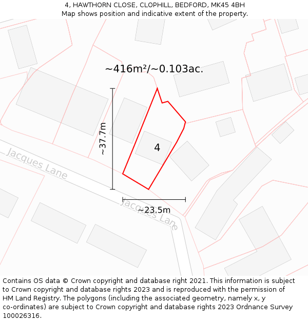 4, HAWTHORN CLOSE, CLOPHILL, BEDFORD, MK45 4BH: Plot and title map