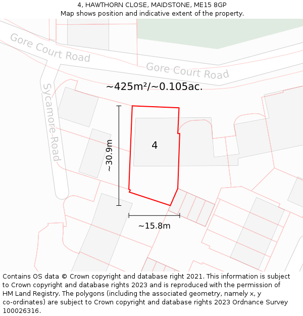 4, HAWTHORN CLOSE, MAIDSTONE, ME15 8GP: Plot and title map