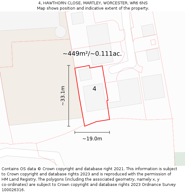 4, HAWTHORN CLOSE, MARTLEY, WORCESTER, WR6 6NS: Plot and title map