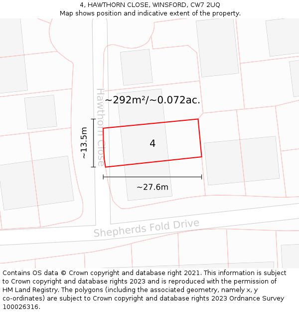 4, HAWTHORN CLOSE, WINSFORD, CW7 2UQ: Plot and title map