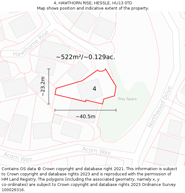 4, HAWTHORN RISE, HESSLE, HU13 0TD: Plot and title map