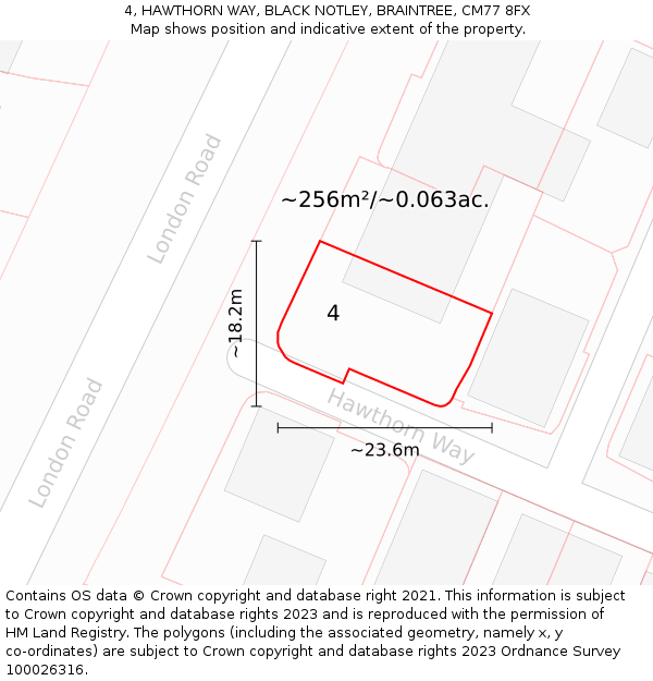 4, HAWTHORN WAY, BLACK NOTLEY, BRAINTREE, CM77 8FX: Plot and title map