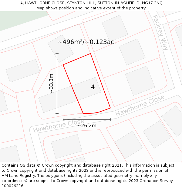 4, HAWTHORNE CLOSE, STANTON HILL, SUTTON-IN-ASHFIELD, NG17 3NQ: Plot and title map