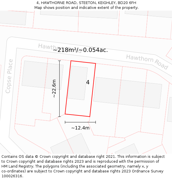 4, HAWTHORNE ROAD, STEETON, KEIGHLEY, BD20 6FH: Plot and title map