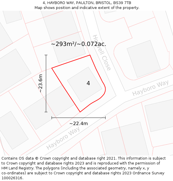 4, HAYBORO WAY, PAULTON, BRISTOL, BS39 7TB: Plot and title map