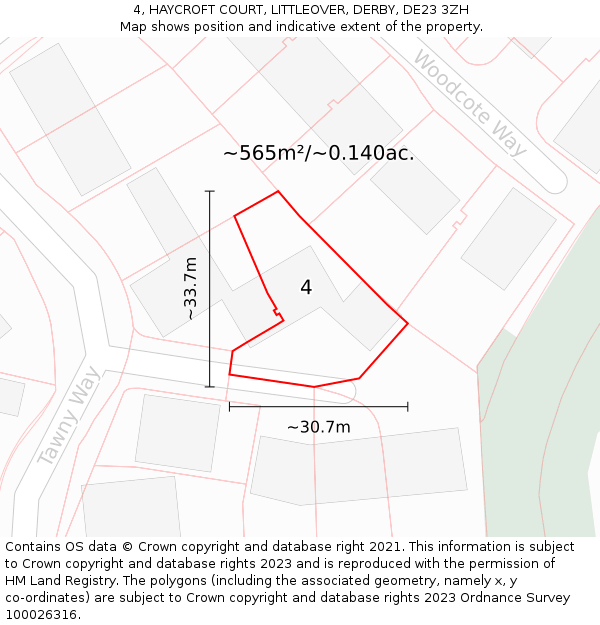 4, HAYCROFT COURT, LITTLEOVER, DERBY, DE23 3ZH: Plot and title map