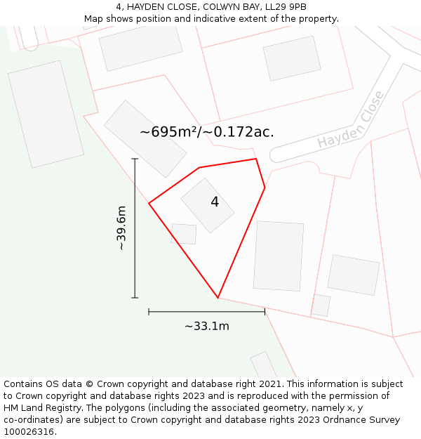 4, HAYDEN CLOSE, COLWYN BAY, LL29 9PB: Plot and title map