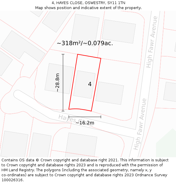 4, HAYES CLOSE, OSWESTRY, SY11 1TN: Plot and title map