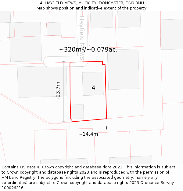 4, HAYFIELD MEWS, AUCKLEY, DONCASTER, DN9 3NU: Plot and title map