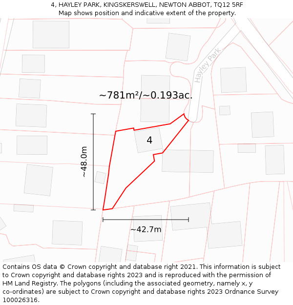 4, HAYLEY PARK, KINGSKERSWELL, NEWTON ABBOT, TQ12 5RF: Plot and title map