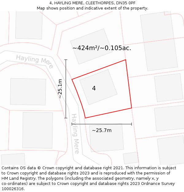 4, HAYLING MERE, CLEETHORPES, DN35 0PF: Plot and title map