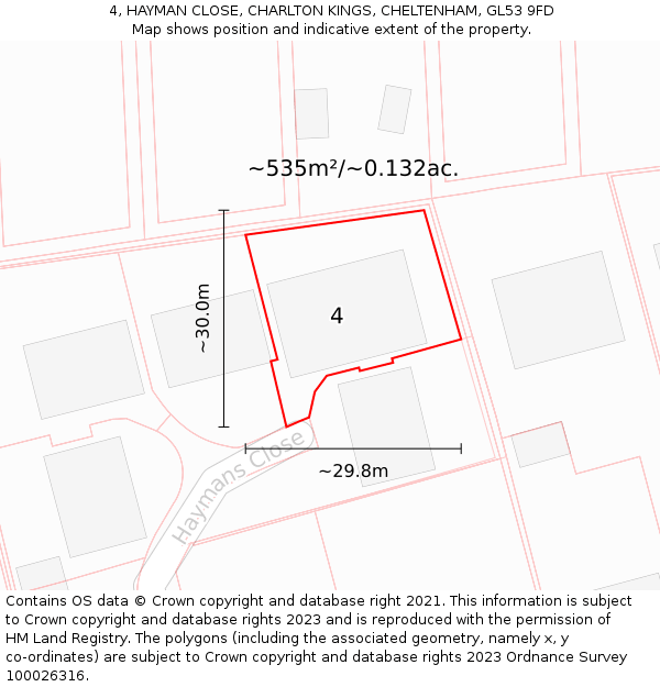 4, HAYMAN CLOSE, CHARLTON KINGS, CHELTENHAM, GL53 9FD: Plot and title map