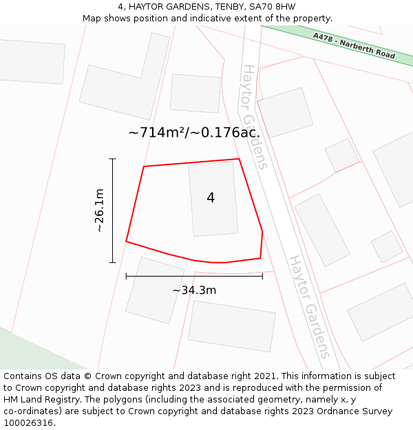 4, HAYTOR GARDENS, TENBY, SA70 8HW: Plot and title map