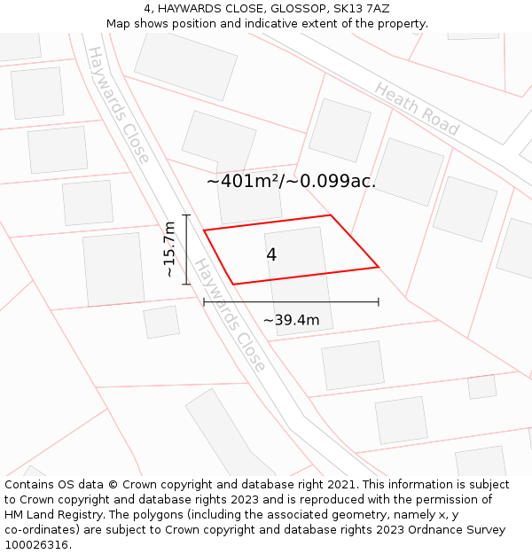 4, HAYWARDS CLOSE, GLOSSOP, SK13 7AZ: Plot and title map