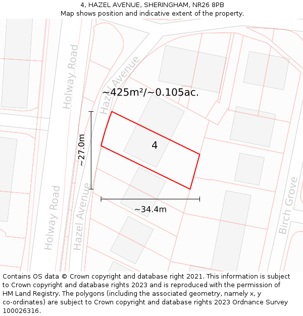 4, HAZEL AVENUE, SHERINGHAM, NR26 8PB: Plot and title map