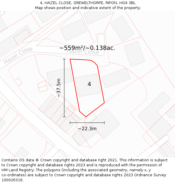 4, HAZEL CLOSE, GREWELTHORPE, RIPON, HG4 3BL: Plot and title map