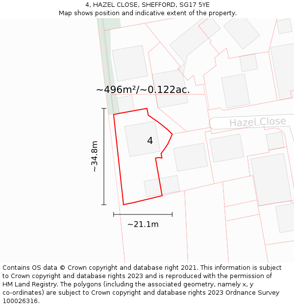 4, HAZEL CLOSE, SHEFFORD, SG17 5YE: Plot and title map