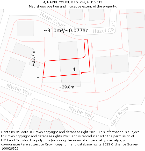 4, HAZEL COURT, BROUGH, HU15 1TS: Plot and title map