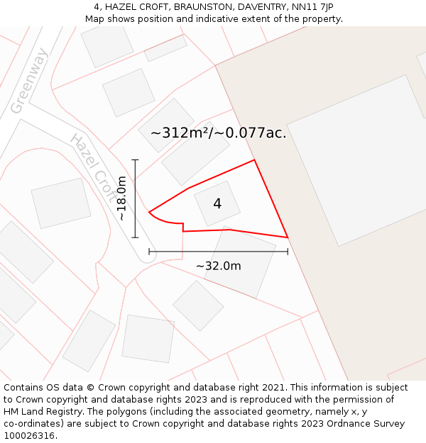 4, HAZEL CROFT, BRAUNSTON, DAVENTRY, NN11 7JP: Plot and title map