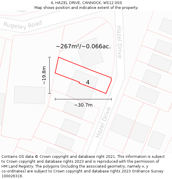 4, HAZEL DRIVE, CANNOCK, WS12 0SS: Plot and title map