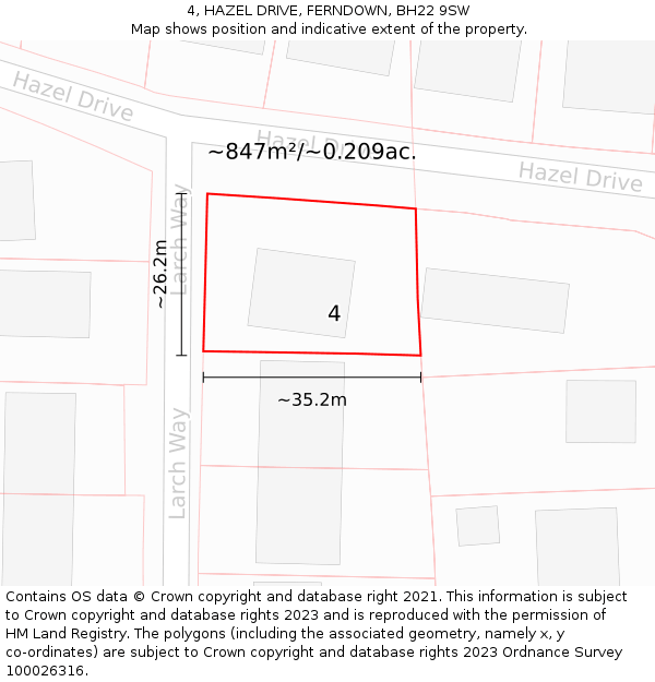 4, HAZEL DRIVE, FERNDOWN, BH22 9SW: Plot and title map