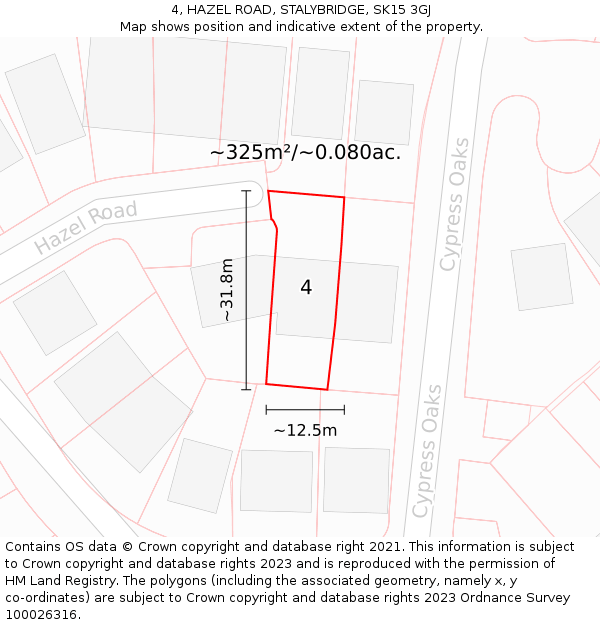 4, HAZEL ROAD, STALYBRIDGE, SK15 3GJ: Plot and title map