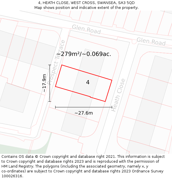 4, HEATH CLOSE, WEST CROSS, SWANSEA, SA3 5QD: Plot and title map