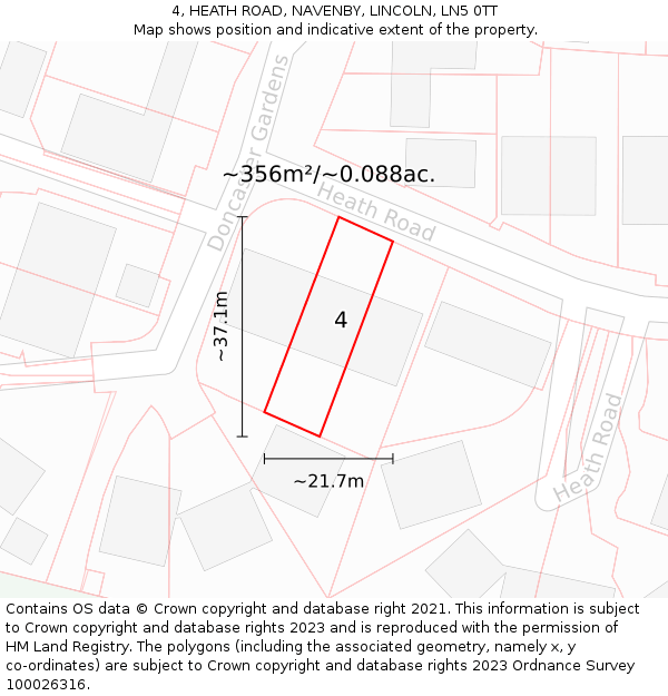 4, HEATH ROAD, NAVENBY, LINCOLN, LN5 0TT: Plot and title map