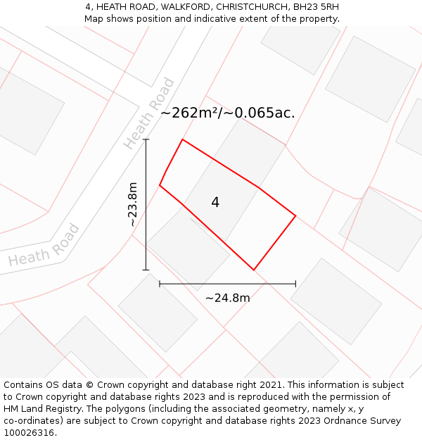 4, HEATH ROAD, WALKFORD, CHRISTCHURCH, BH23 5RH: Plot and title map